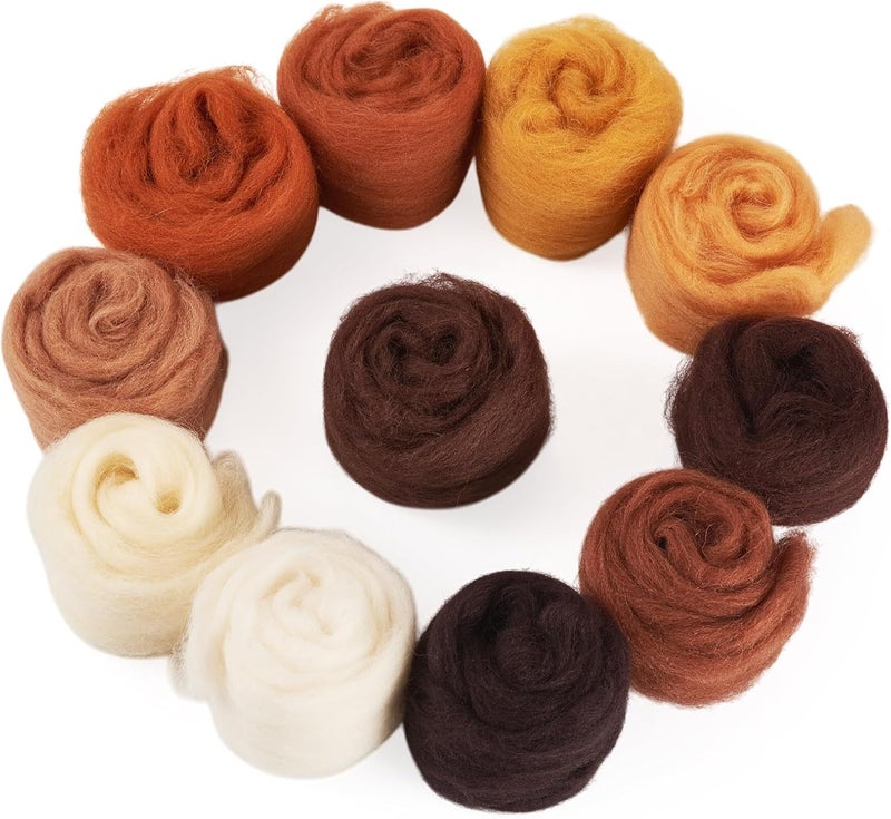 Boutigem 11 Colors 55G Brown Needle Felting Wool Roving, DIY Craft Spinning Fibre Wool Roving for Needle Felting, Chunky Handmade Yarn for Beginners DIY Hand Spinning, Weaving and Blending - Image 1